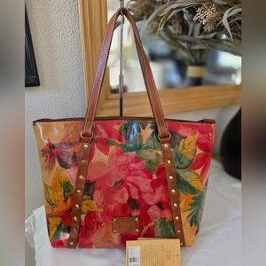 PATRICIA NASH TREVISO Multi -Spring Floral Leather Shoulder Tote Italian Leather